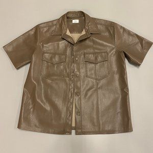 Faux leather button down - Stone